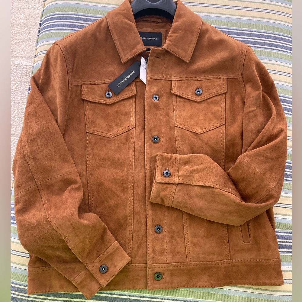 Men’s Banana Republic Suede “Trucker” Jacket - Size L - Rich, Soft Suede - NEW